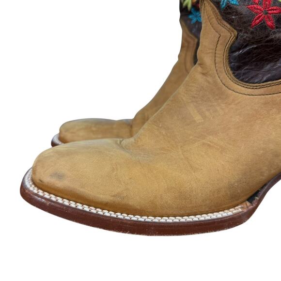 Chaparral Embroidered Womens Western Cowgirl Boots Floral Brown Square Toe sz 10 - Picture 8 of 16